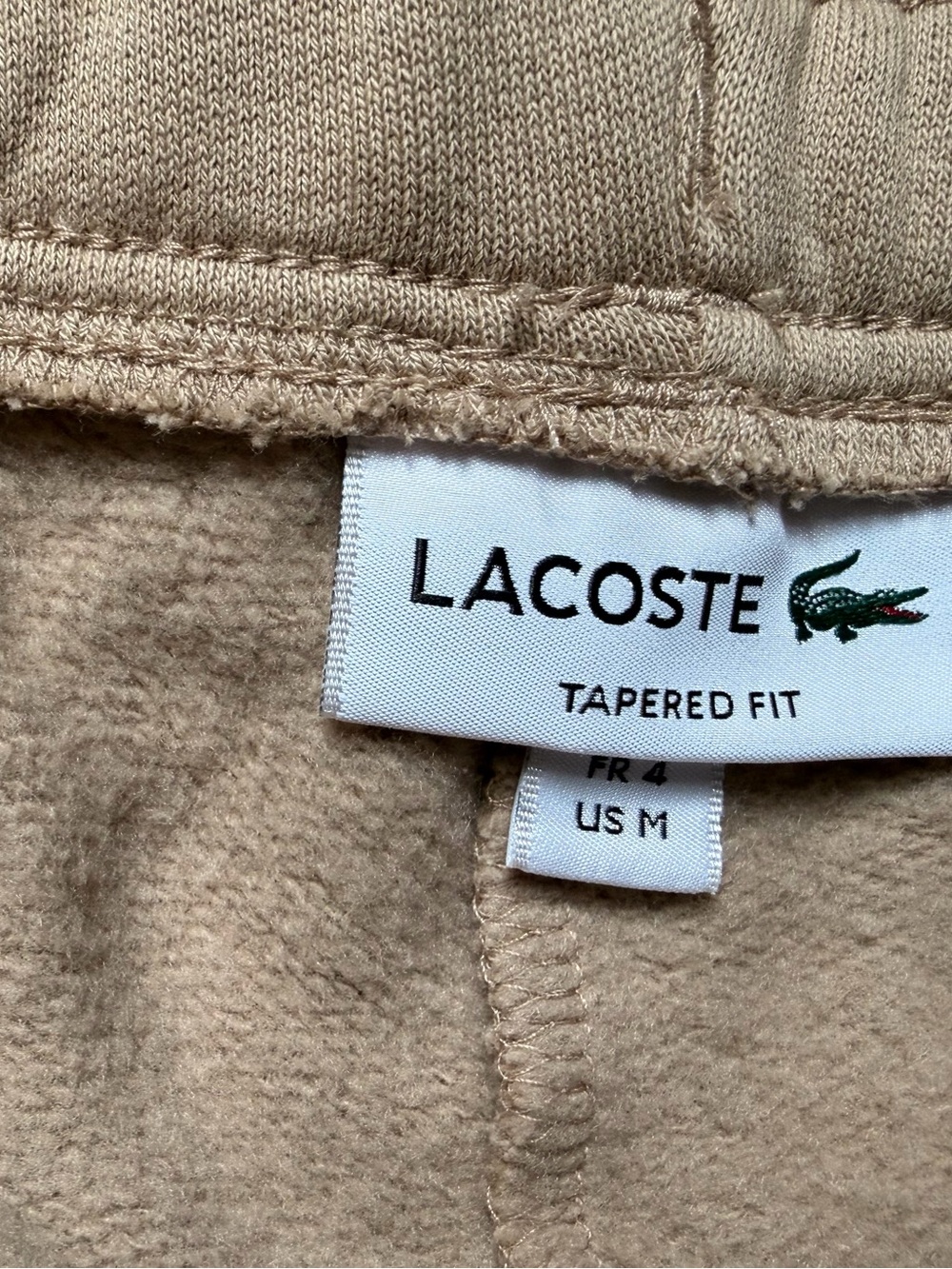Men's Lacoste Tan Khaki Tapered Fit Fleece Trackpants / Sweatpants Medium - Picture 2 of 2